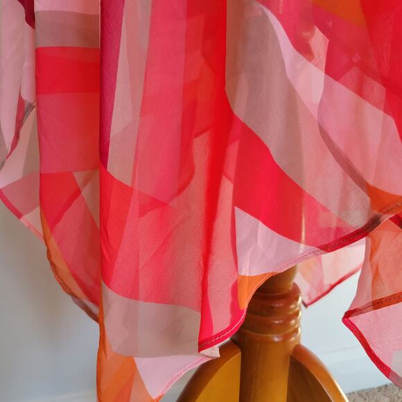 Calvin Klein Pink Geometric Print Dress Strappy Midi Handkerchief Hem Women 8 - Picture 7 of 14